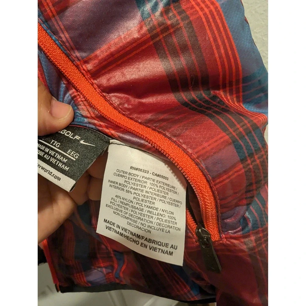 Nike Reversible Puffer Vest Mens Burnt Orange Quilted Plaid Full Zip‎ 0354
